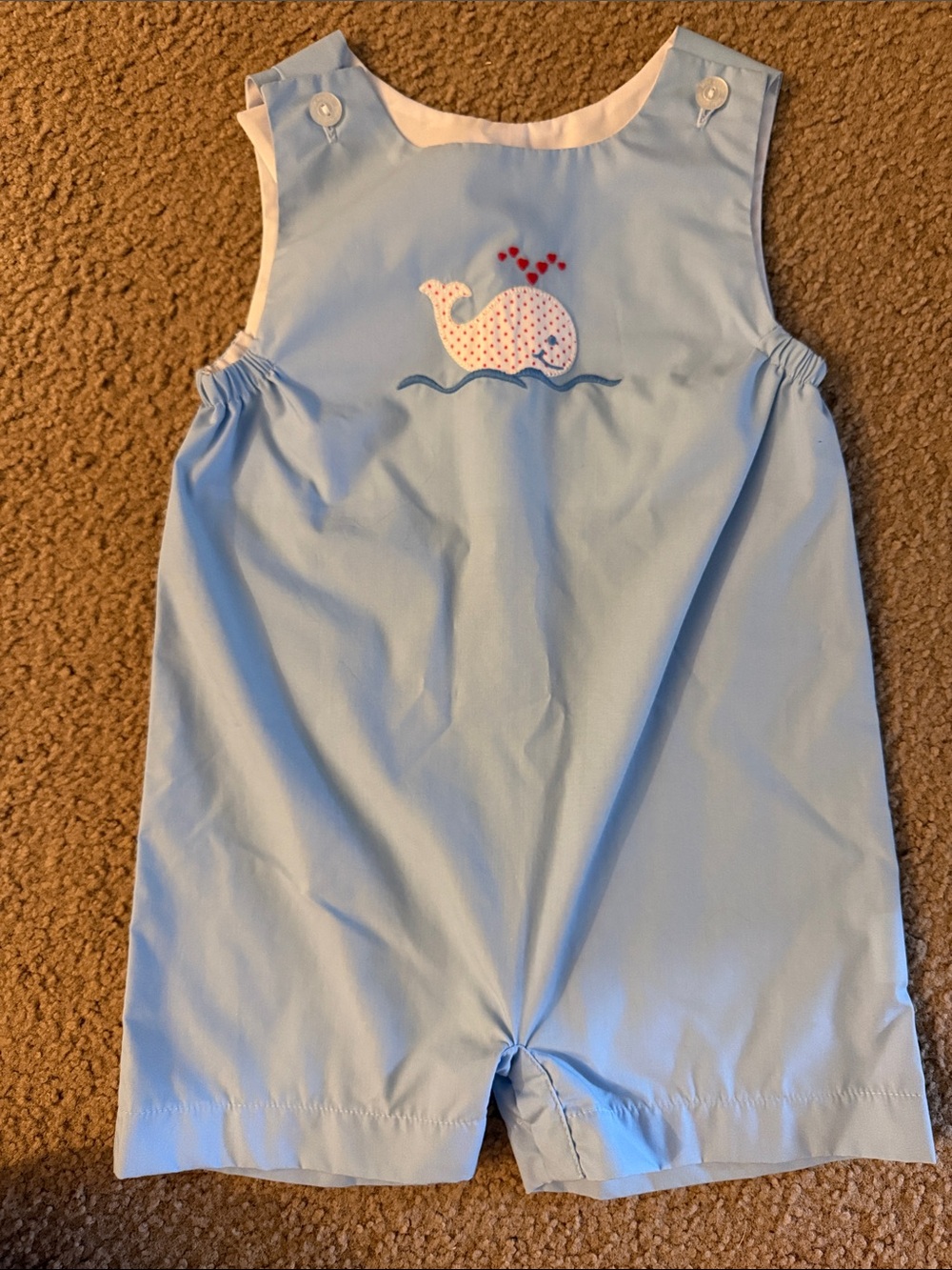 Little English Light Blue Whale Embroidered Pajama Romper